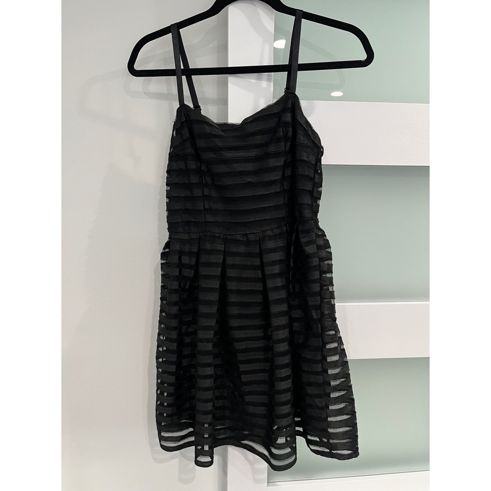 H&M Black Striped Sheer Mesh Overlay Fit Flare Dress Women's‎ Size S